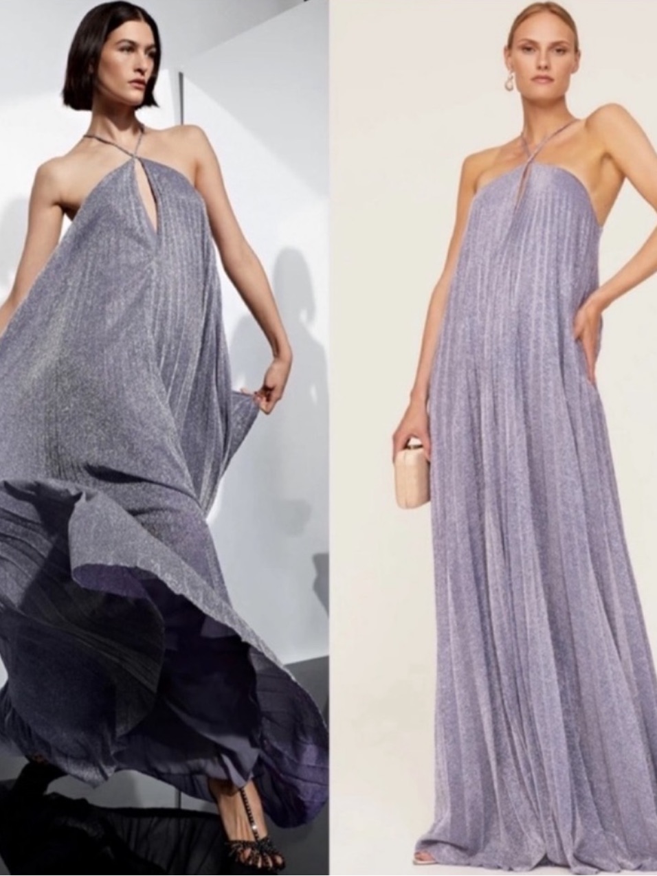 Halston Em Shimmer Jersey Pleated Gown In Purple Size 14